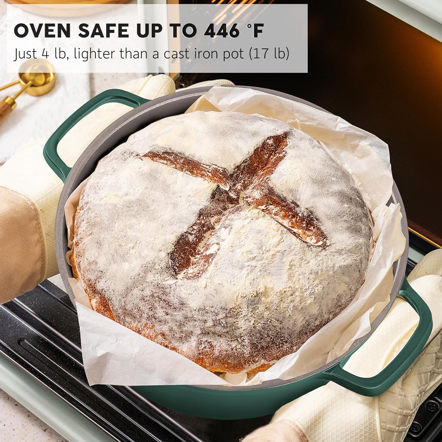 Large Dutch Oven Pot with Lid-7.5QT Cast Aluminum Oven Pot with Two Handles Lightweight for Bread Baking Braising and Roasting(Green) - Culinary Roots