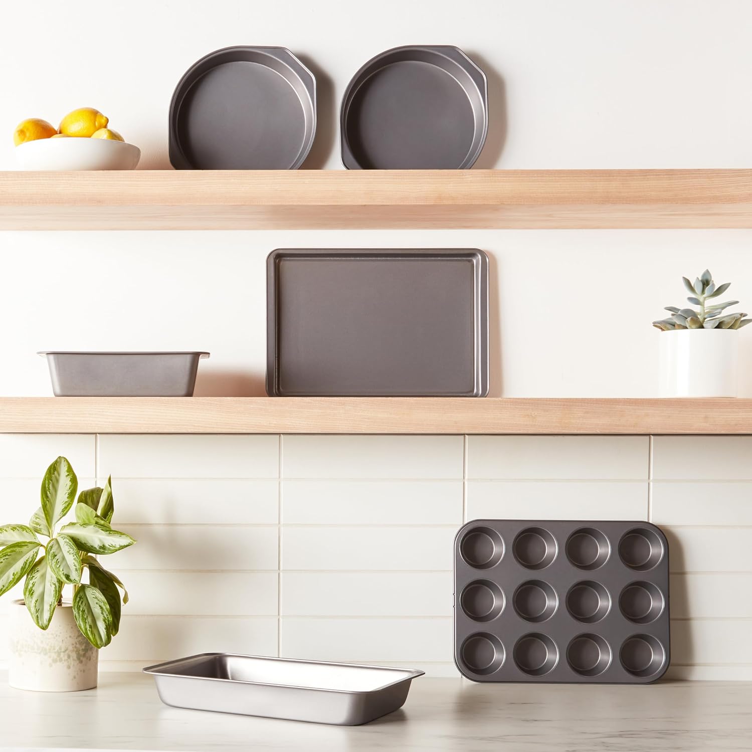 Amazon Basics 6 Piece Nonstick, Carbon Steel Oven Safe Bakeware Set with Cake, Muffin, Cookie, and Loaf Pans, 6 Piece, 16.25 x 11.75 x 6.25 inches - Culinary Roots