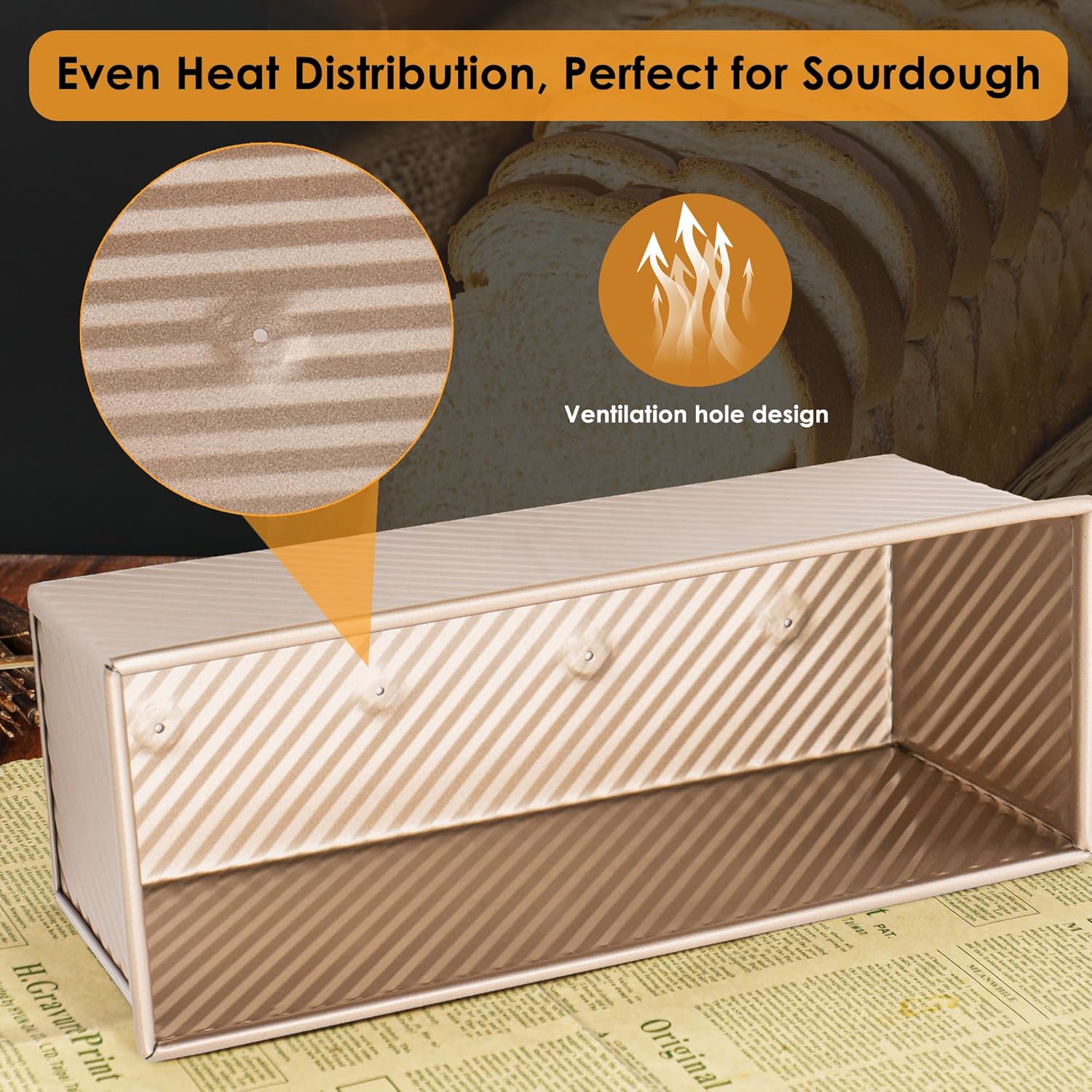 2-pack 2.2lb Gold Pullman Loaf Pan with Lid, Premium Non-Stick Coating Bread Pan, PFTE and PFOA-Free, Safe and Healthy Baking for Homemade Bread with Family-sized Recipes - Culinary Roots