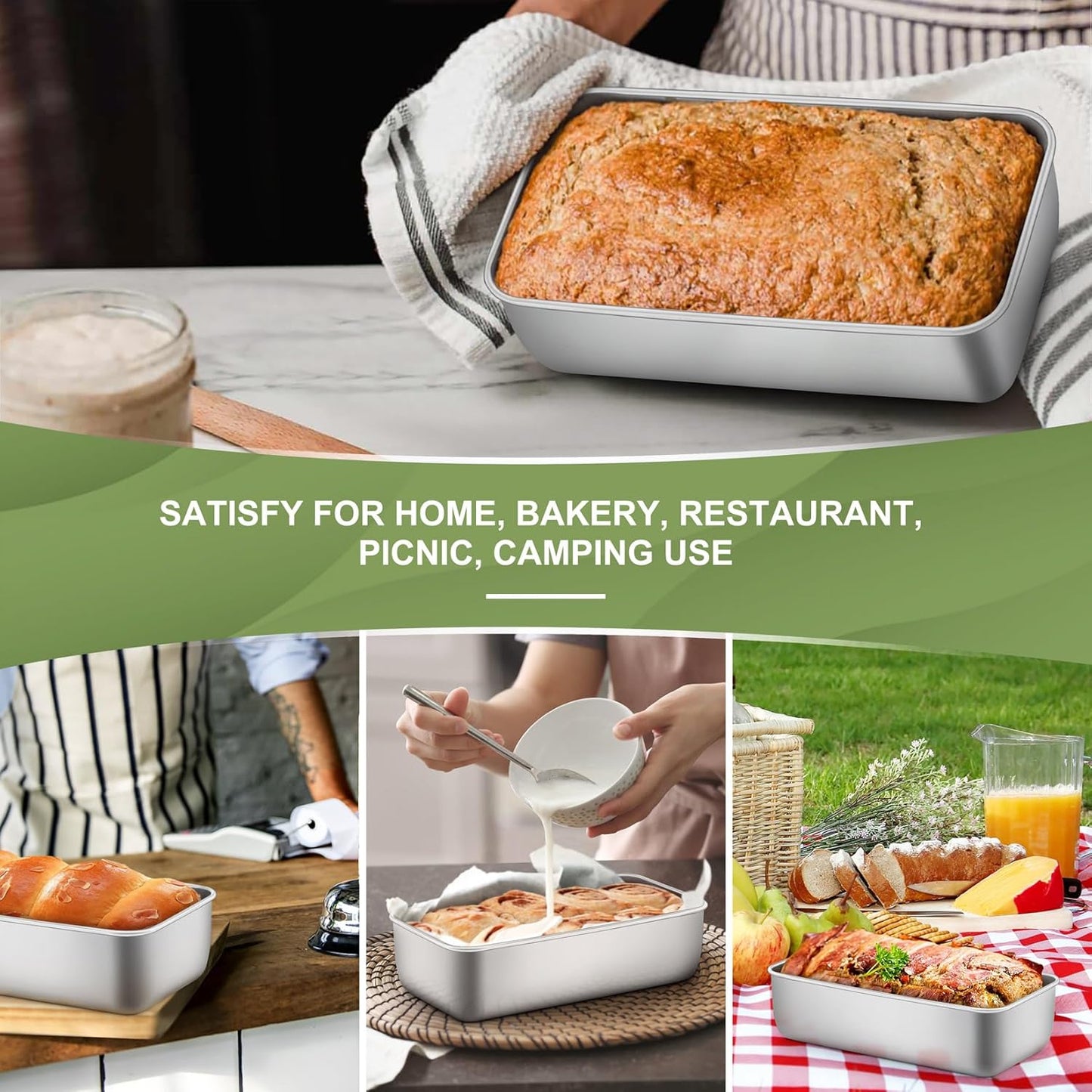 P&P CHEF Loaf Pan Set, 9-inch Bread Pans, Stainless Steel Loaf Toast Baking Pans For Bread Meatloaf Lasagna Cake, Healthy & Non Toxic, Oven & Dishwasher Safe,(Silver, 12Pcs) - Culinary Roots
