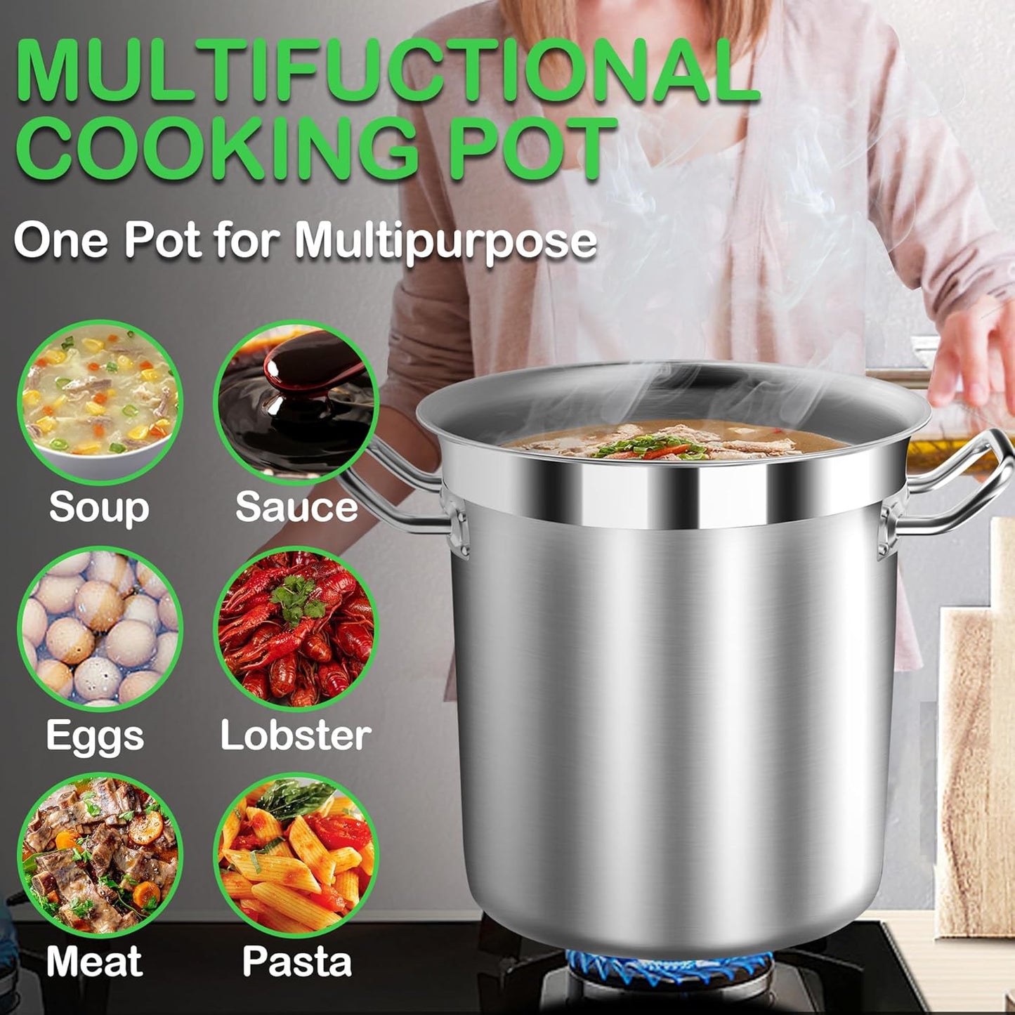 75 Quart Commercial Stock Pot with Lid – Restaurant-Grade Stainless Steel Soup Pot, Triple-Layer Even Heat Base, Steam Vent Lid, Induction Ready – Lobster Boils, Catering, Bulk Cooking - Culinary Roots