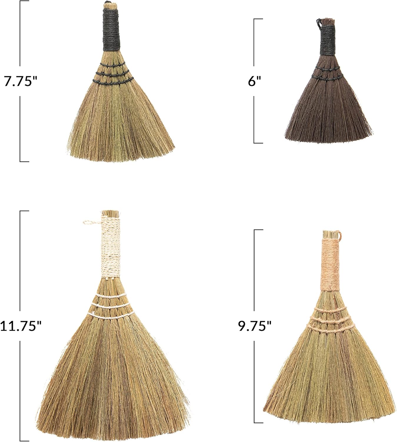 Creative Co-Op Whisk Brooms with Yarn Wrapped Handles, Multi Color Neutrals, Set of 4 - Culinary Roots