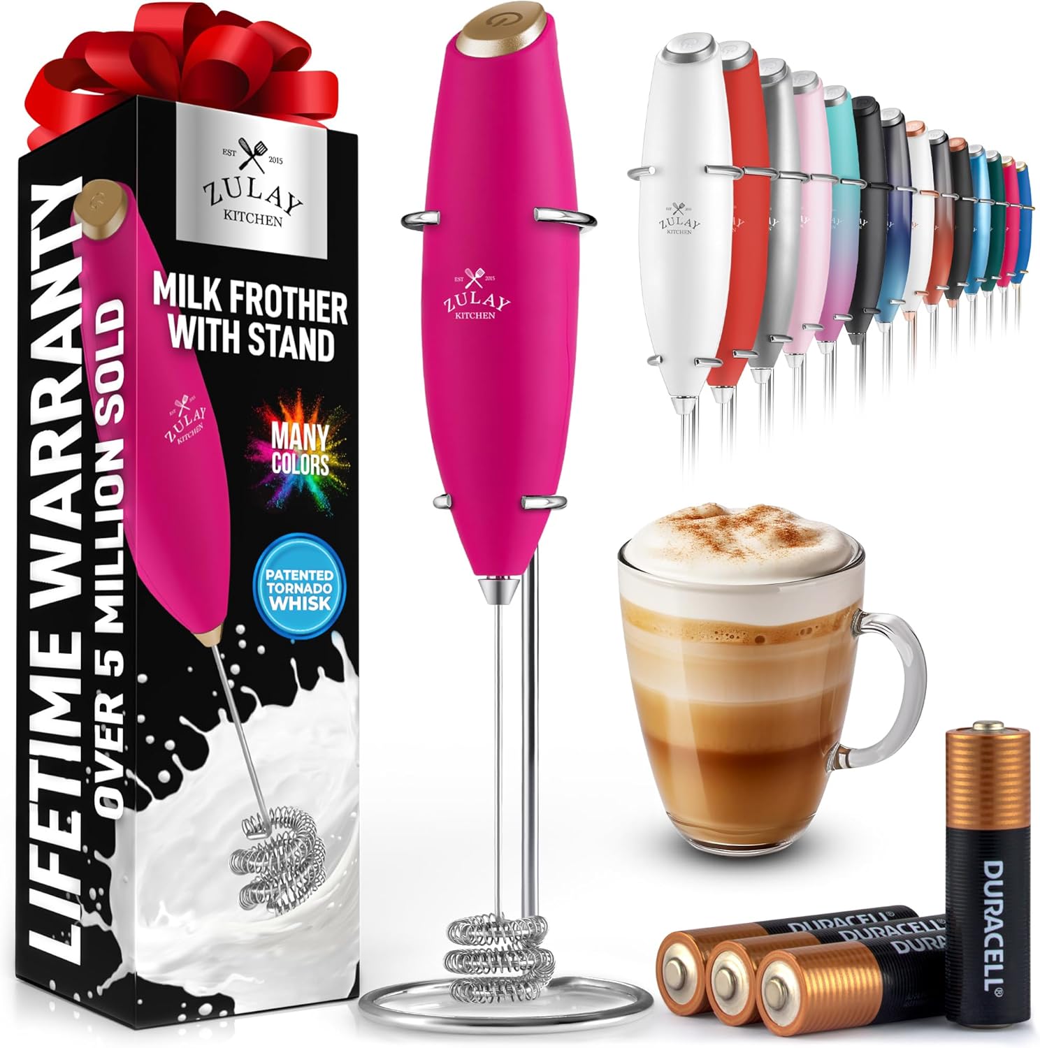 Zulay Kitchen Patented Tornado Triple Whisk Milk Frother with 4 Duracell Batteries – Handheld Foam Maker for Coffee, Lattes, Matcha & Hot Chocolate – Rich, Creamy Froth in Seconds - Culinary Roots