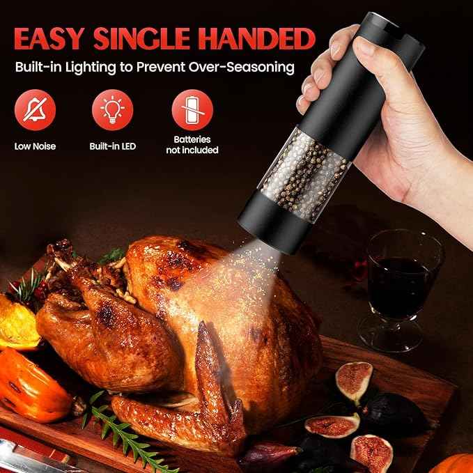 Electric Salt and Pepper Grinder Set Automatic Grinder for Kitchen Battery Pepper Mill Shakers Adjustable Coarseness Upgraded Larger Capacity with Led Gifts for Mom