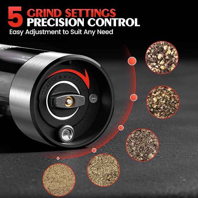 Salt and Pepper Grinder Set- Automatic Battery Pepper Mill Shakers Gifts for Men Dad, Adjustable Coarseness Upgraded Larger Capacity with Led Kitchen Essentials for New Home Housewarming