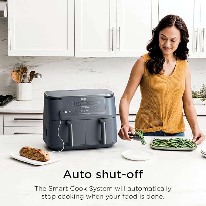 Ninja Air Fryer, Thermometer, Roast, Bake, Air Fry, Crisps, Broil, Reheats, Keep Warm, 10-in-1, Fries, Frozen Food, Veggies, and Meat, Quick Meals, Healthy Meals, Less Oil, 10 QT, GREY, DZ550GY