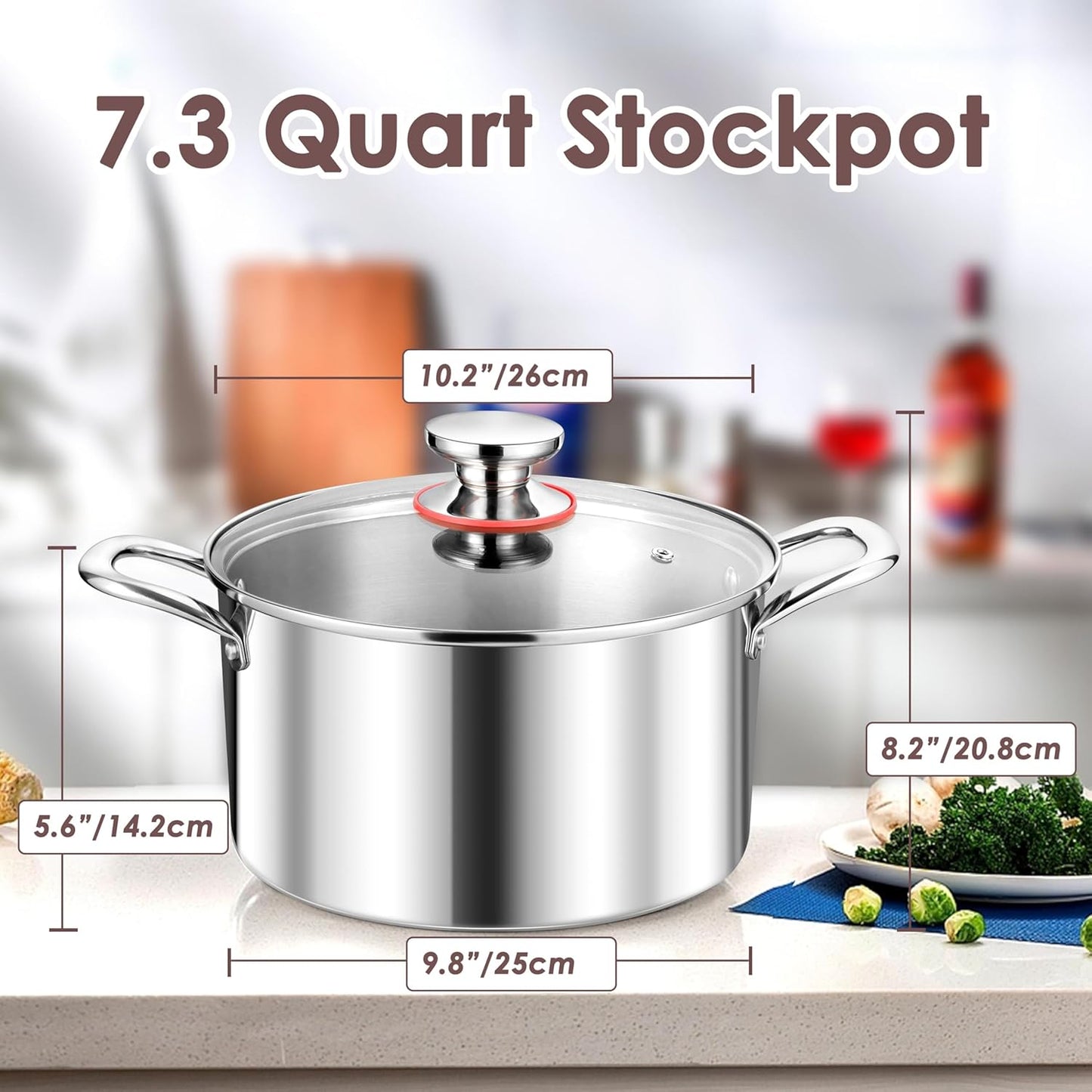 Herogo 7.3 Quart Stock Pot, 18/10 Stainless Steel Cooking Pot with Lid, 7.3 QT Pasta Stockpot with Handles, Tri-Ply Stockpot for Induction Gas Electric Stove, Dishwasher Safe - Culinary Roots