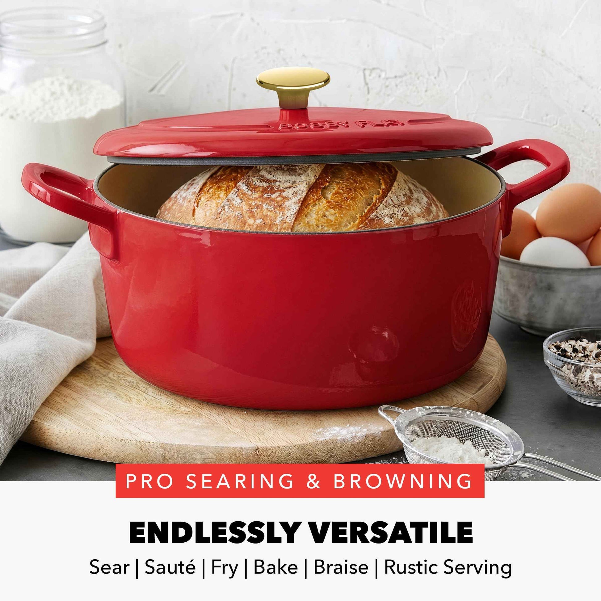 x Bobby Flay 5.5QT Enameled Cast Iron Dutch Oven With Lid