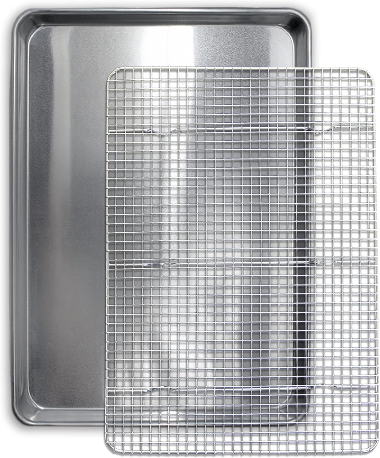 Commercial Quality Cookie Sheet and Rack - Aluminum Half Sheet Baking Pan and Stainless Steel Cooling Rack Set 13x18 Rust & Warp Resistant, Heavy Duty - Culinary Roots