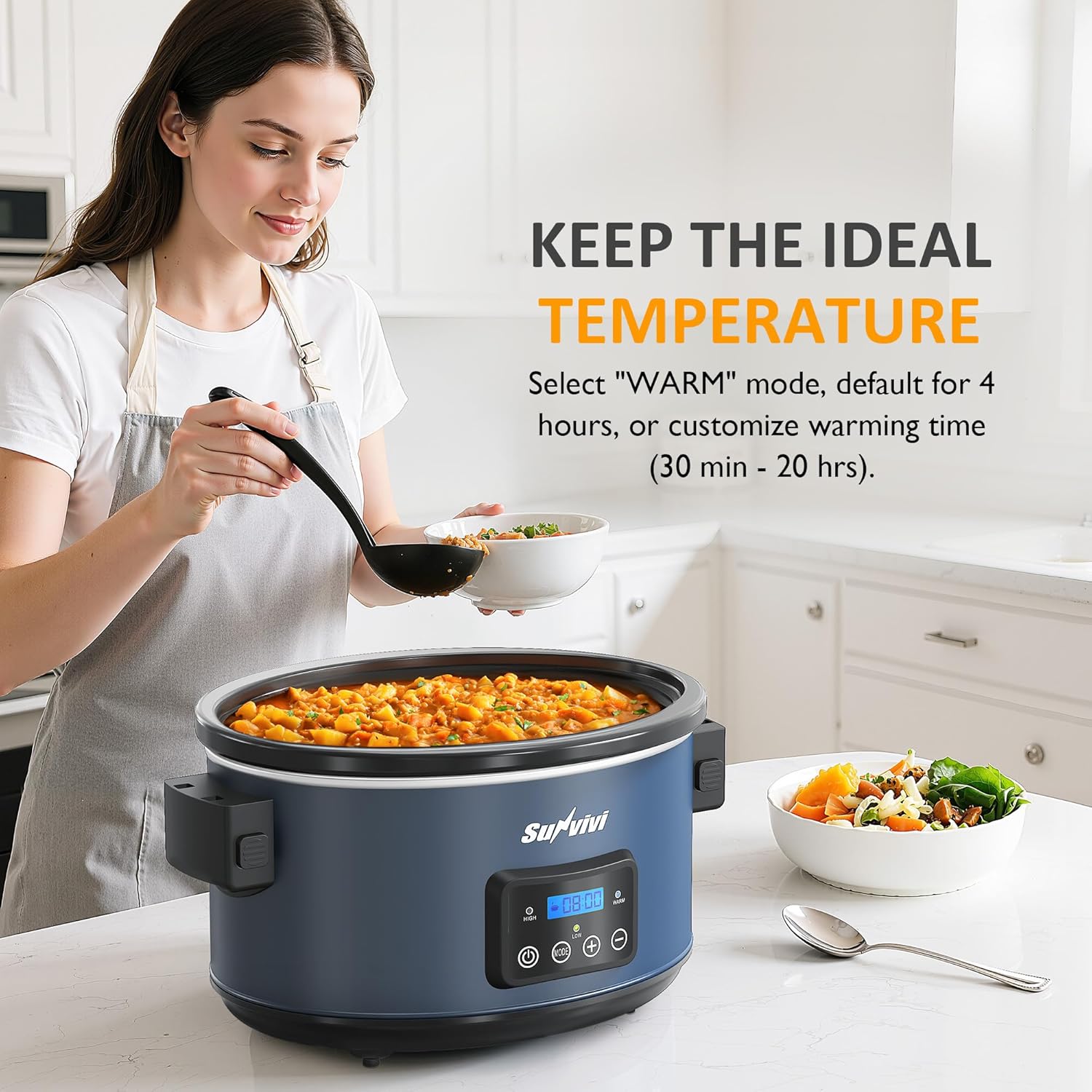 Sunvivi 8.5 Quart Programmable Slow Cooker: Multi-Cooker Food Warmer with Locking Lid & Digital Timer, Adjustable Tempature Control, Dishwasher Safe, Perfect for Families and Gatherings, Blue - Culinary Roots