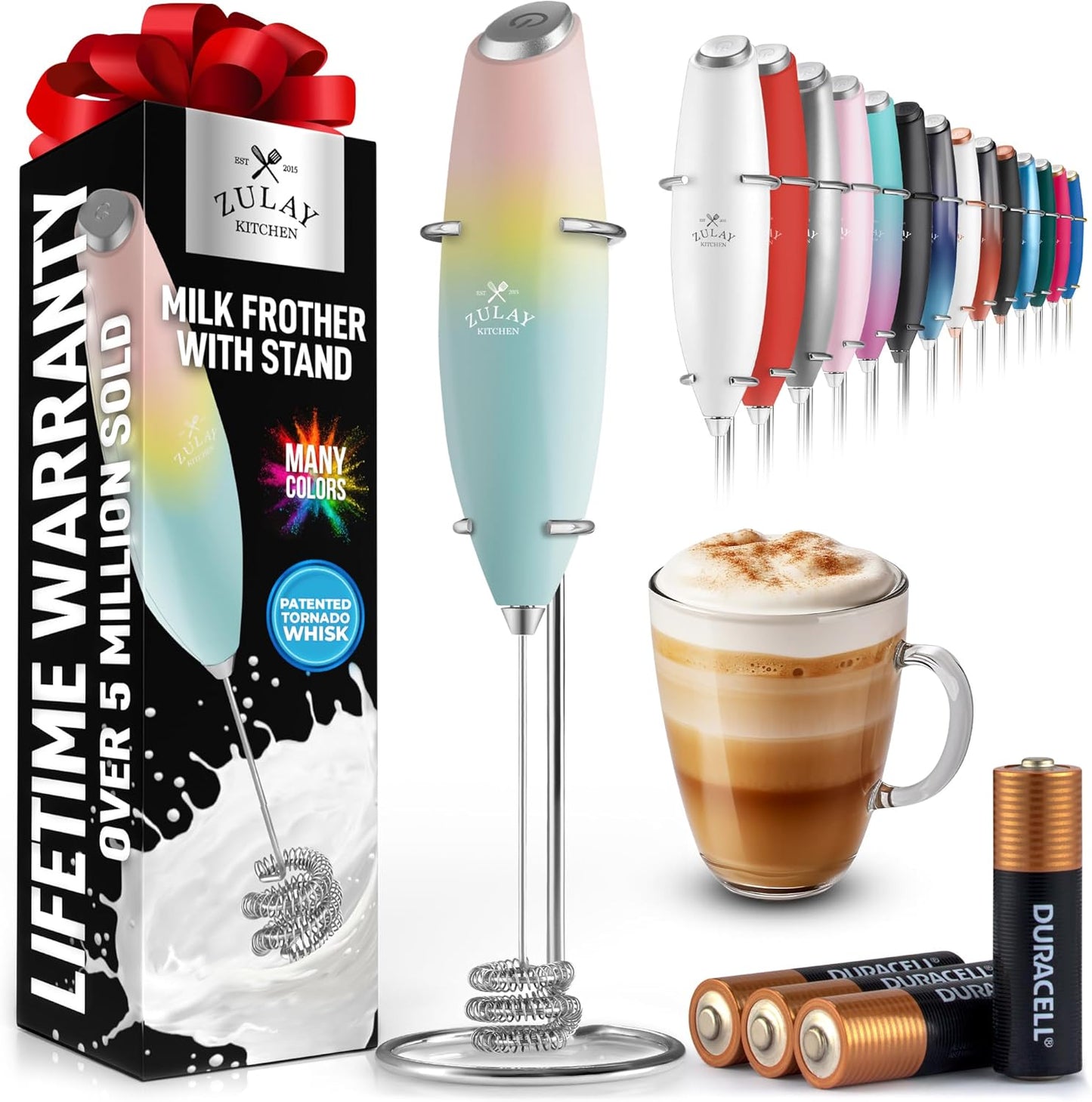 Zulay Kitchen Patented Tornado Triple Whisk Milk Frother with 4 Duracell Batteries – Handheld Foam Maker for Coffee, Lattes, Matcha & Hot Chocolate – Rich, Creamy Froth in Seconds - Culinary Roots