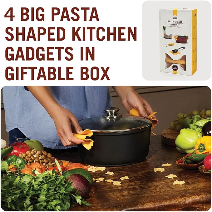 Pasta Grande - Fun Pasta Shaped Silicone Kitchen Tools in a Gift Box / 4 of our Pasta-shaped kitchen gadgets in one festive giftbox/Farfalloni, Ravioli, Penneli & Mafaldine/by Monkey Business