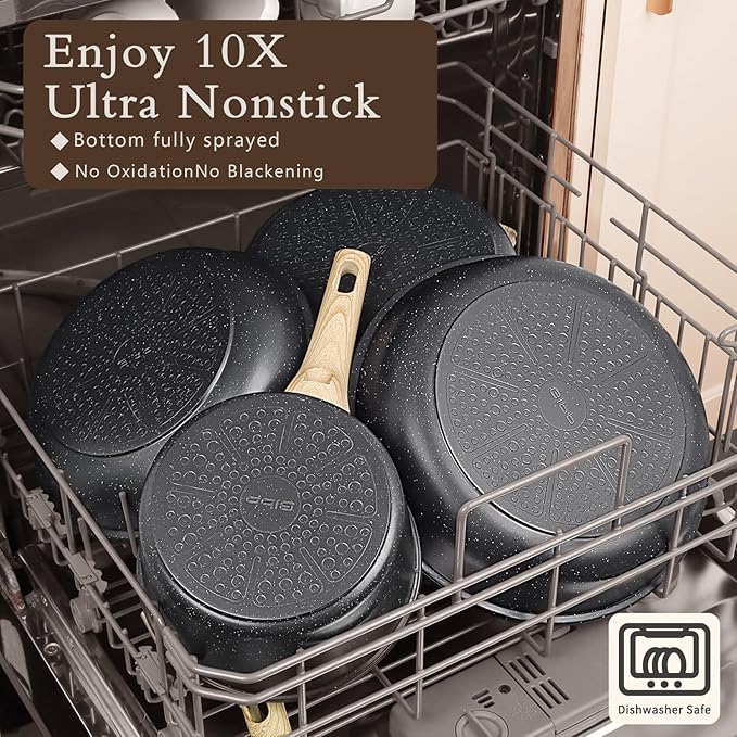GiPP Ceramic Pots and Pans Set Non Stick - 22Pcs Nonstick Cookware Set, Non-Toxic Healthy Kitchen Cooking Set w/Frying Pans Set, Dishwasher Safe, PFAS PTFE PFOA PFOS Free, Dark Gray