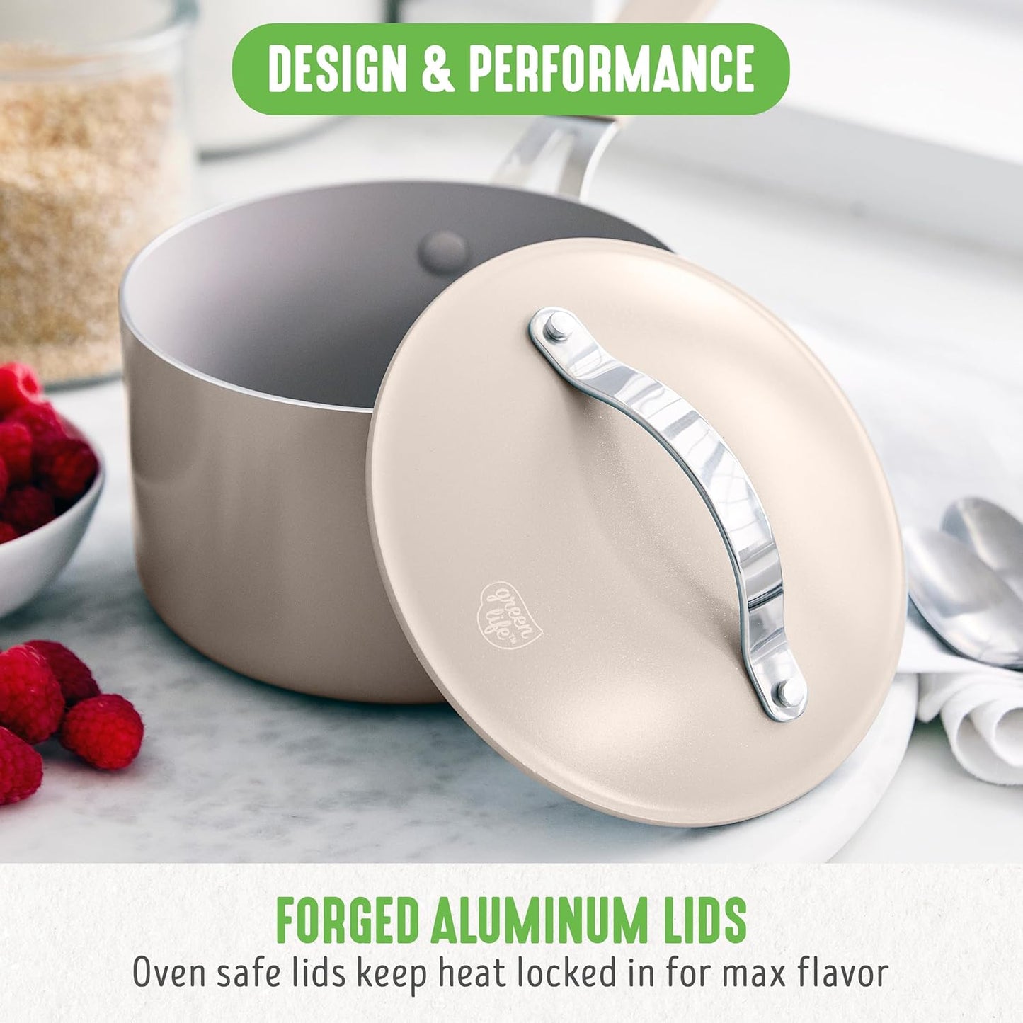 GreenLife 2 Quart Nonstick Saucepan with Lid, Lightweight Healthy PFAS-Free Milk Pan, Dishwasher & Oven Safe Soup Pan, Durable Body, Silicone Stay-Cool Handle, Easy Release Chef’s Pan, Taupe - Culinary Roots