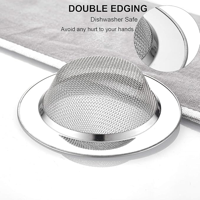 LASSHSWA 4 PCS Kitchen Sink Strainer Stainless Steel, Kitchen Sink Drain Strainer，Sink Strainers with Large Wide Rim 4.5" Diameter for Kitchen Sinks