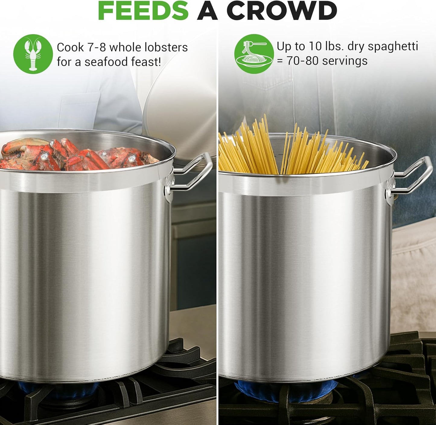 Nutrichef Stainless Steel Cookware Stockpot, 40 Quart Heavy Duty Induction Soup Pot With Stainless Steel Lid And Strong Riveted Handles, Even Heat Distribution, Compatible With Most Cooktops - Culinary Roots