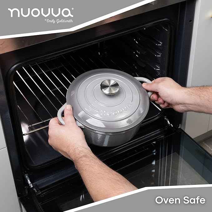 Cast Iron Pot with Lid – Non-Stick Ovenproof Enamelled Casserole Pot, Oven Safe up to 500° F – Sturdy Dutch Oven Cookware – Grey, 5-Quart, 24cm – by Nuovva