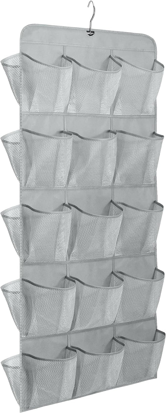 Hanging Shoe Organizer For Closet Rod with 30 Large Pockets Dual Sided 360 Rotating Hanger Space Saving Storage Bag Rack Shelves for Bedroom Laundry Room, Grey