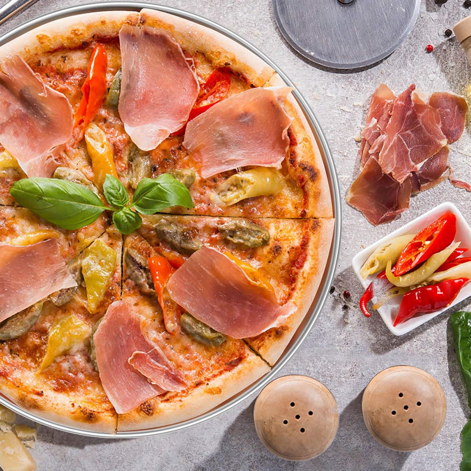 P&P CHEF 13.5 Inch Pizza Pan, 3 Pieces Stainless Steel Round Pizza Tray Dish Plate For Oven Baking Roasting, Healthy & Heavy Duty, Rust Free & Dishwasher Safe -Silver - Culinary Roots