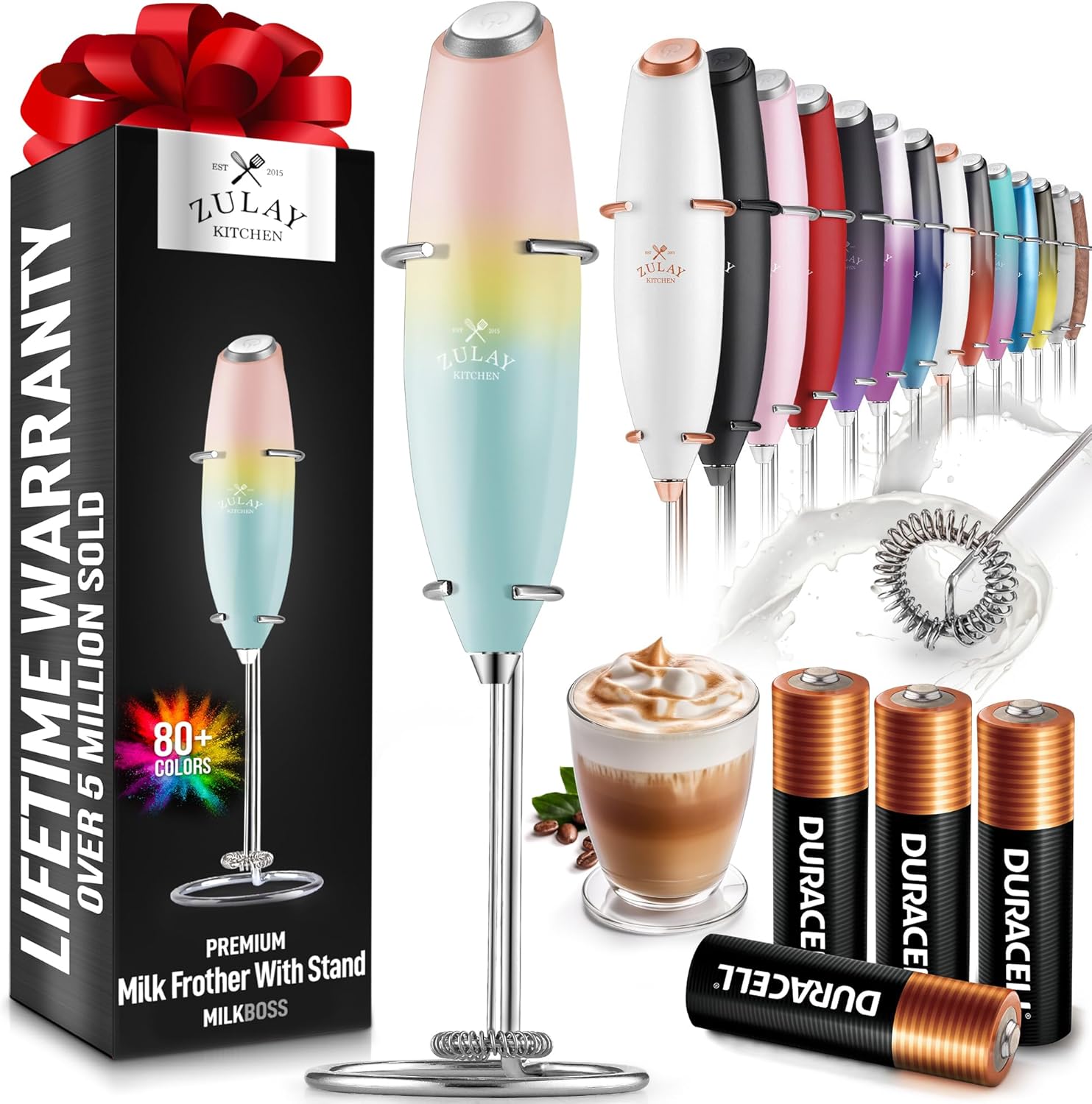 Zulay Kitchen Powerful Milk Frother Wand With 4 AA Duracell Batteries - Ultra Fast Handheld Drink Mixer - Electric Whisk Foam Maker for Coffee, Lattes, Cappuccino, Matcha & Creamer - - Culinary Roots