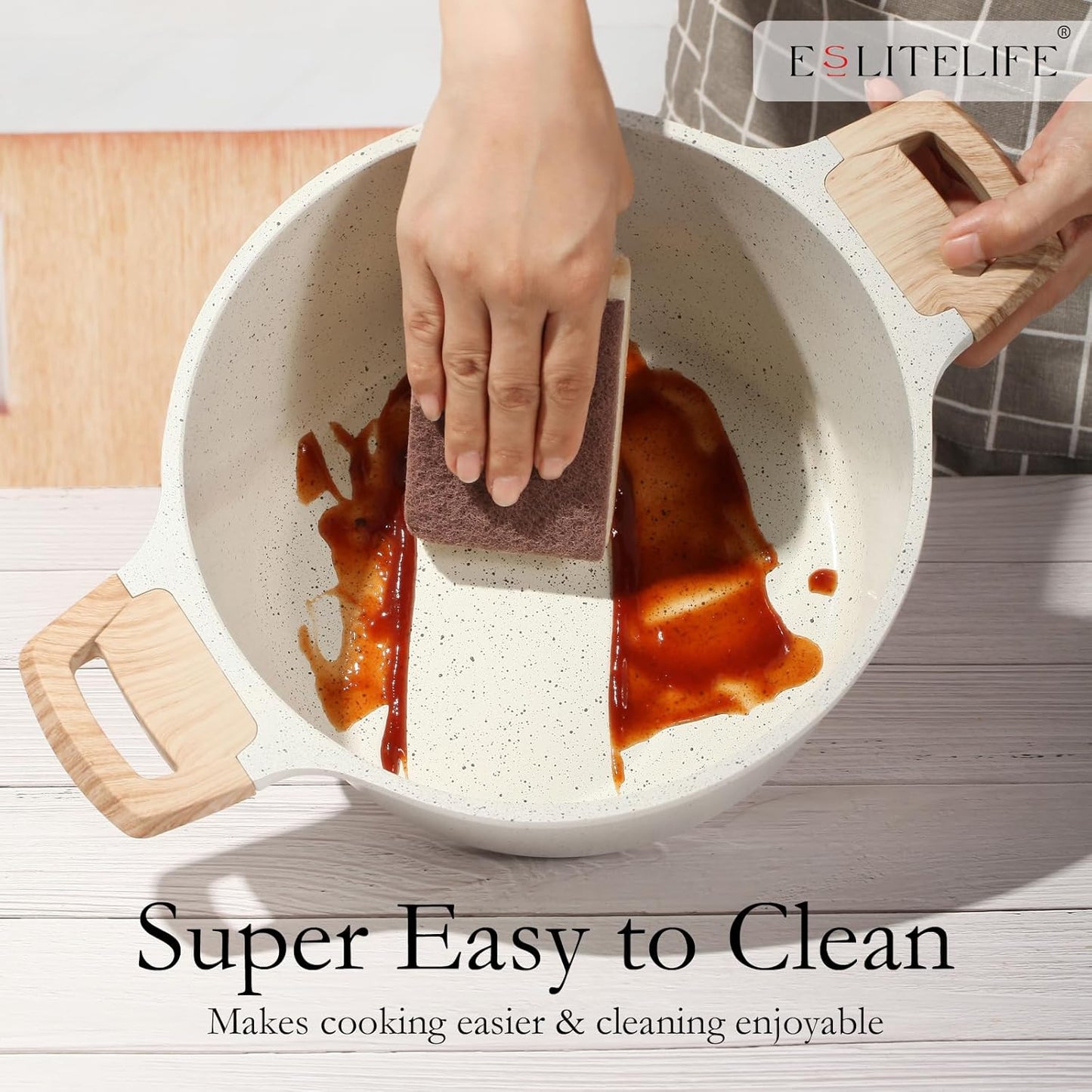 ESLITE LIFE Nonstick Stock Pot with Lid, 7 Quart Granite Casserole Large Soup Pot Pasta Cooking Pot, Induction Compatible, PTFE & PFOA Free, White - Culinary Roots