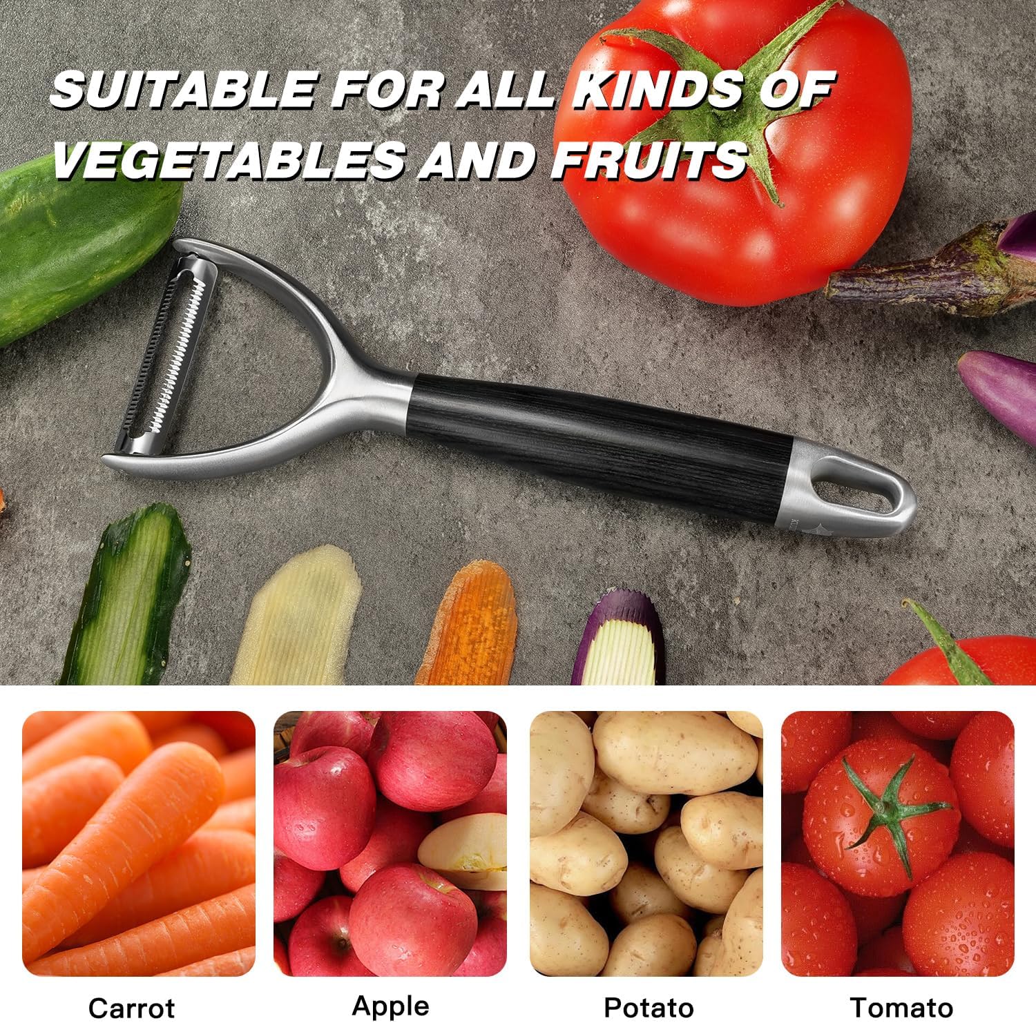 304 Stainless Steel Multi-Function Kitchen Peeler - With Solid Wood Handle, Sharp Durable Blade, Effortlessly Peels Vegetables and Fruits, Essential Kitchen Tool（ Type Y ） - Culinary Roots