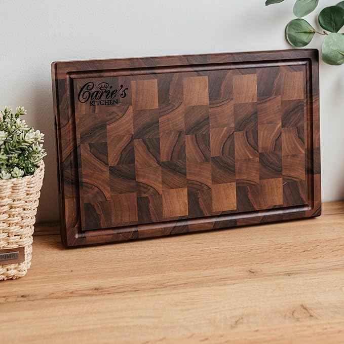 Handmade Personalized Walnut End Grain Cutting Board – Custom Engraved Wood Chopping Block, Perfect Gift for Home Chefs by GrainWoods (21x15x2 Inches)