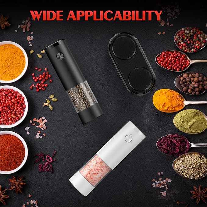 Electric Salt and Pepper Grinder Set Automatic Grinder for Kitchen Battery Pepper Mill Shakers Adjustable Coarseness Upgraded Larger Capacity with Led Gifts for Mom