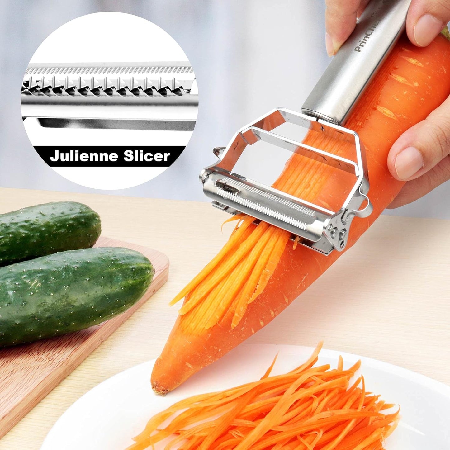 PrinChef Vegetable Peeler, 3 in 1 Versatile Y Potato Peeler for Kitchen| Ultra Sharp Julienne Peeler with Anti-Slip Handle | Stainless Steel No-Rust Veggie Peeler, Heavy Duty - Culinary Roots
