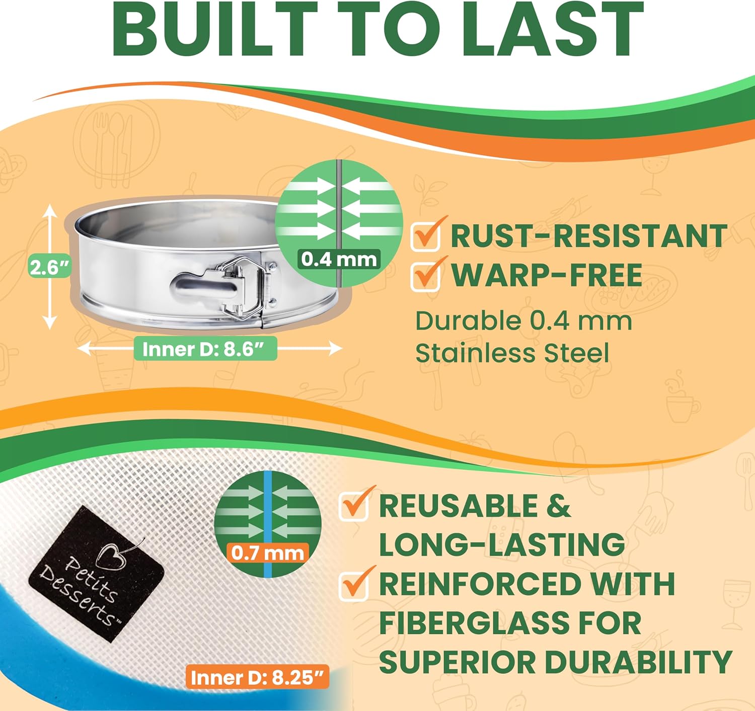 STAINLESS STEEL Springform Pan with REUSABLE Nonstick Silicone Liner - NON TOXIC Springform Pan for Cheesecake, 9 Inch Springform Ppan - Culinary Roots