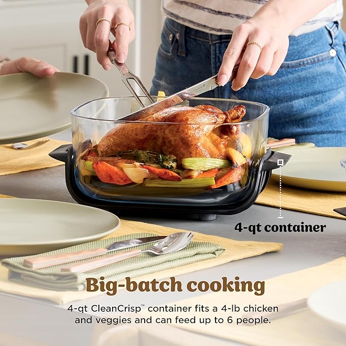 Ninja Crispi 4-in-1 Glass Air Fryer | 450°F | Non-Toxic | 4QT & 6-Cup Glass Containers w/Lids | Microwave, Freezer, Dishwasher Safe | Max Crisp, Air Fry, Bake, Recrisp | Ginger Snap | FN101GD