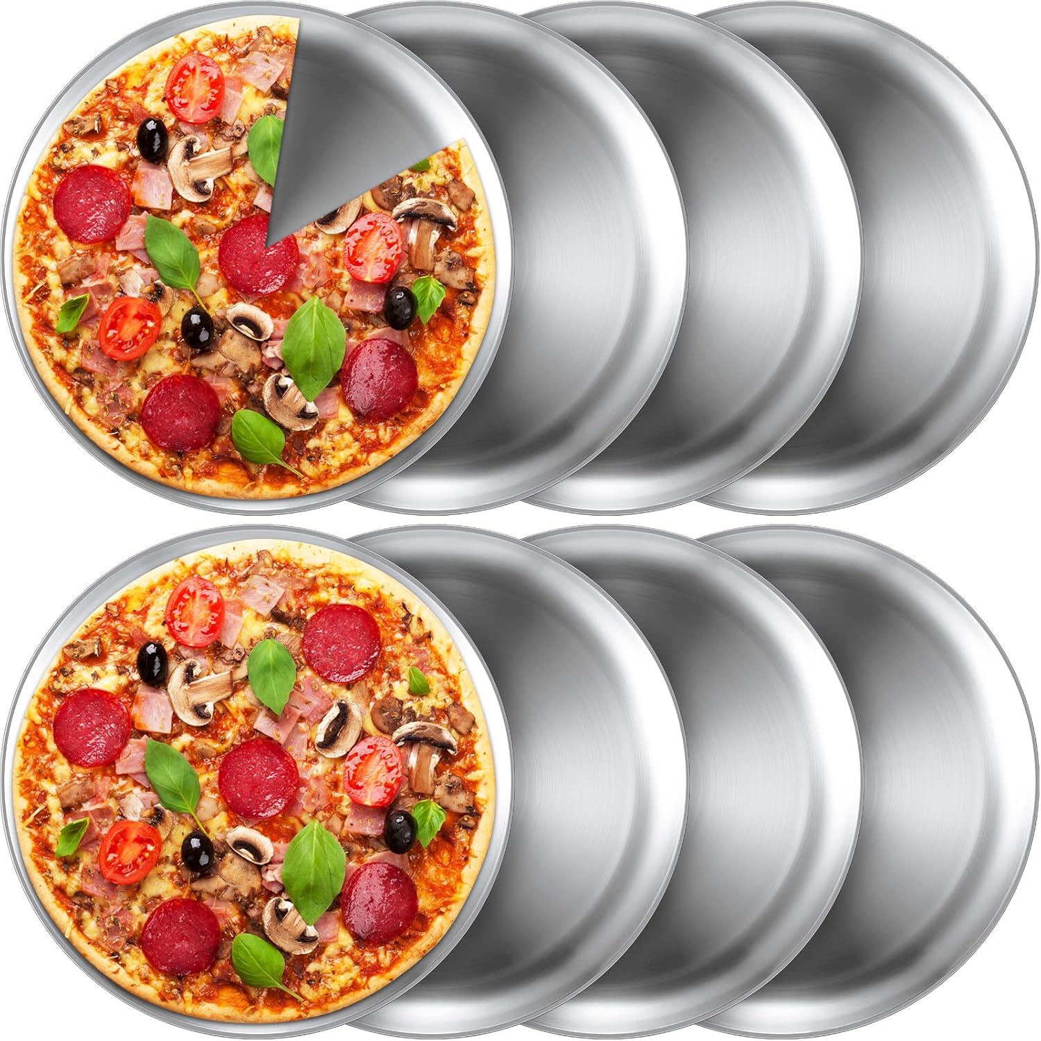 Thenshop 8 Pieces 12 Inch Pizza Pans Bulk Stainless Steel Sets Round Bakeware Pizza Trays for Oven Kitchen Baking Home Restaurant Picnics Holiday Activities Safe Sturdy Reusable Easy Clean(Silver) - Culinary Roots