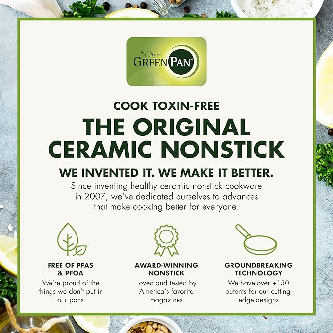 GreenPan Hudson Healthy Ceramic Nonstick, 4 Piece Cookware Pots and Pans Set, Vintage Wood Inspired Handle, PFAS-Free, Dishwasher Safe, Black