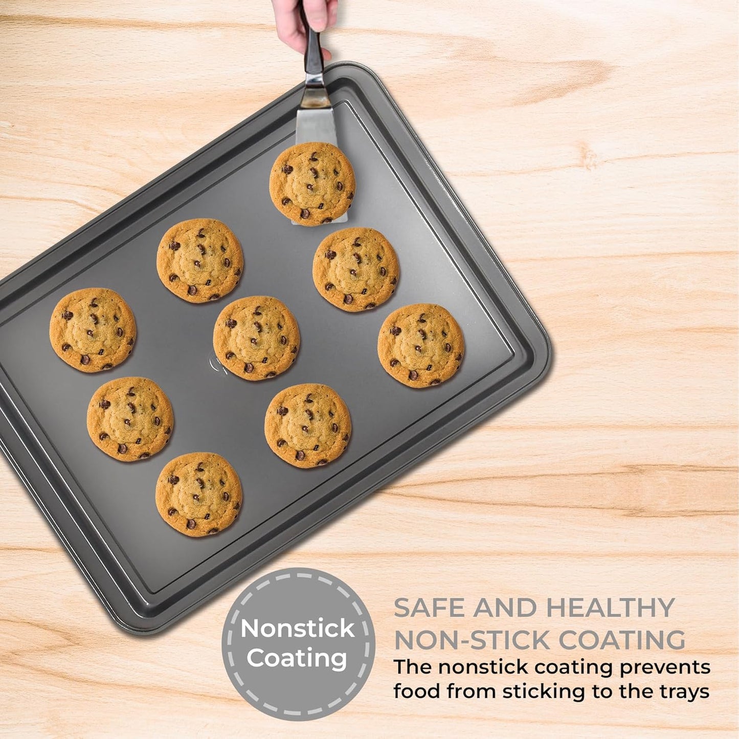 PERLLI Non-Stick 3-Piece Baking Pan Set, BPA-Free Gray Carbon Steel Bakeware Set, Stackable Kitchen Oven Set, Cookie Sheet, Baking Tray, Baking Sheet Set, Oven Safe (446°F) - Culinary Roots