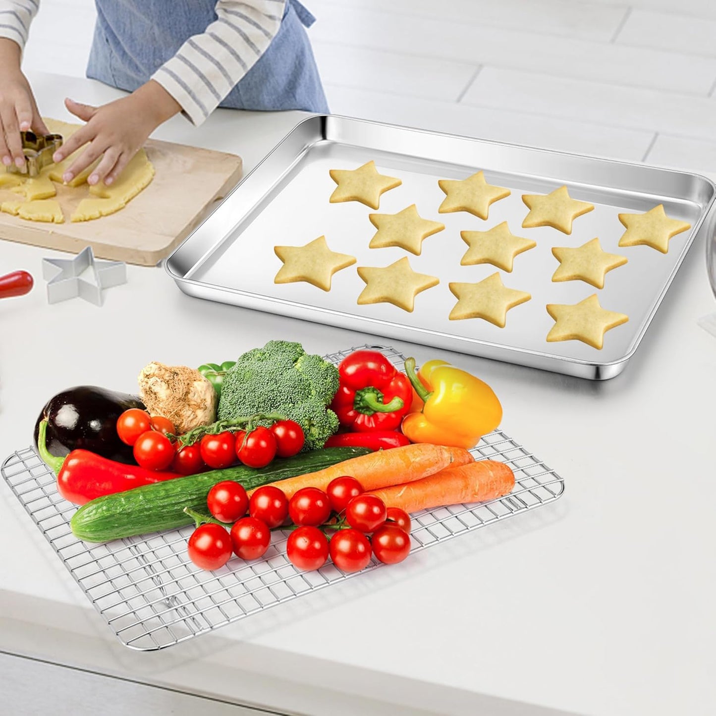 TeamFar Cookies Sheet with Rack, 16 x 12 x 1 Inch Stainless Steel Baking Sheet Tray Pans with Grid Wire Racks for Cooling Baking Roasting, Non-Toxic & Heavy Duty, Dishwasher Safe, 2 Pans + Racks - Culinary Roots