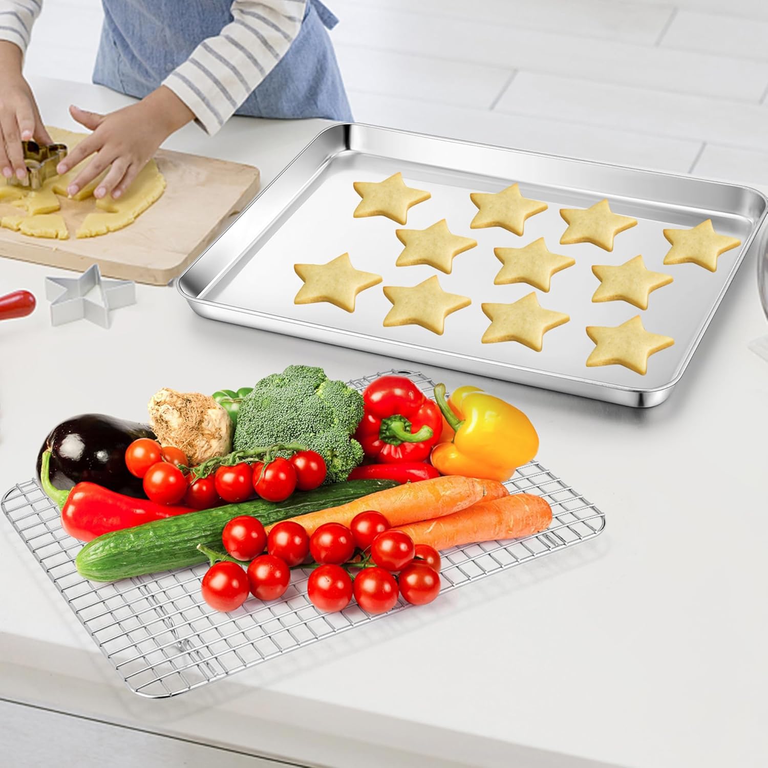 TeamFar Cookies Sheet with Rack, 16 x 12 x 1 Inch Stainless Steel Baking Sheet Tray Pans with Grid Wire Racks for Cooling Baking Roasting, Non-Toxic & Heavy Duty, Dishwasher Safe, 2 Pans + Racks - Culinary Roots