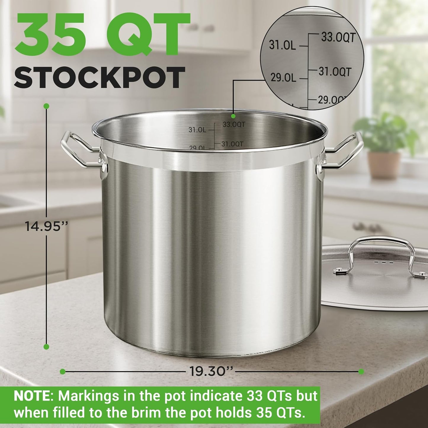 Nutrichef Stainless Steel Cookware Stockpot, 35 Quart Heavy Duty Induction Soup Pot With Stainless Steel Lid And Strong Riveted Handles, Even Heat Distribution, Compatible With Most Cooktops - Culinary Roots