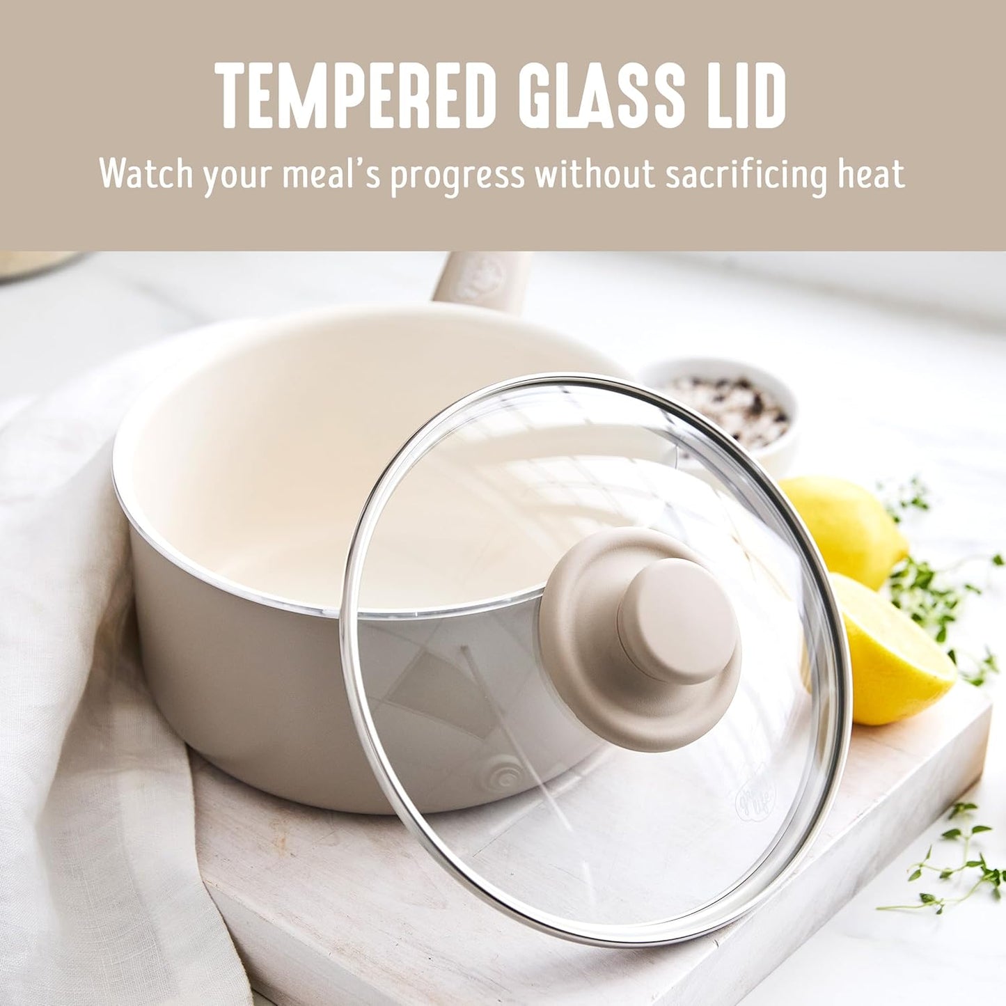 GreenLife 2 Quart Ceramic Nonstick Saucepan with Lid, PFAS-Free, Stay-Cool Handle, Multipurpose Kitchen Cooking Pot, Dishwasher & Oven Safe, Taupe - Culinary Roots