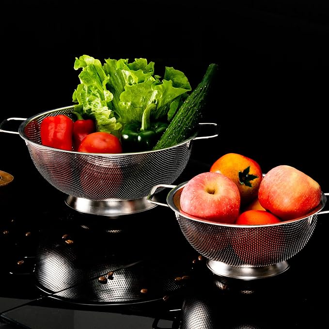 Colander Stainless Steel 3-Quart, Strainer for Kitchen Food, Dishwasher Safe