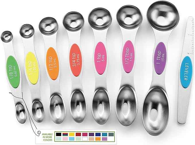 Spring Chef Stainless Steel Magnetic Measuring Spoons Set of 8 with Leveler, Nesting Metal Teaspoon & Tablespoon Measuring Spoons, Kitchen Gadgets for Baking & Cooking, Fits in Most Spice Jars - Neon