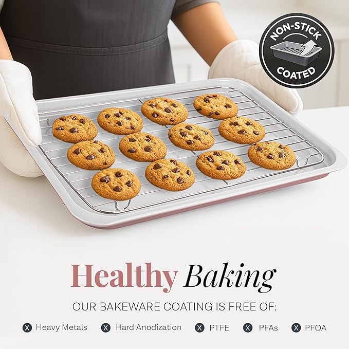 Gotham Steel 6 Pc Stackable Baking Pans Set, 70% Space Saving Design, Ceramic Bakeware Sets Non Toxic Made Without PFOA PFOS, with Baking Sheet Tray, Cake & Muffin Pans, Oven & Dishwasher Safe