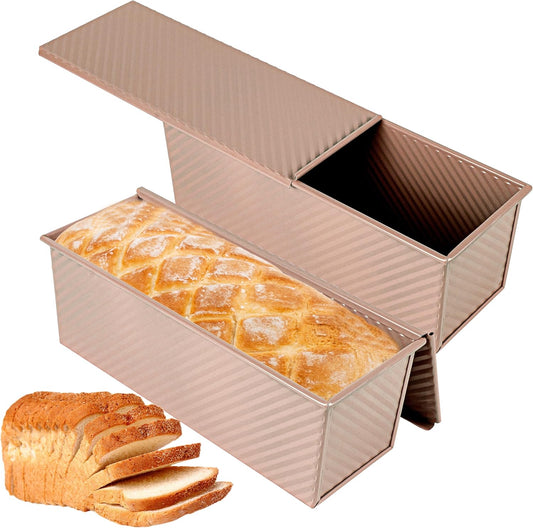 2-pack 2.2lb Gold Pullman Loaf Pan with Lid, Premium Non-Stick Coating Bread Pan, PFTE and PFOA-Free, Safe and Healthy Baking for Homemade Bread with Family-sized Recipes - Culinary Roots