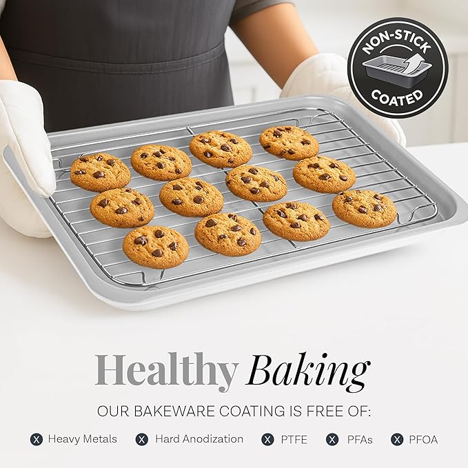 Gotham Steel 6 Pc Stackable Baking Pans Set, 70% Space Saving Design, Ceramic Bakeware Sets Non Toxic Made Without PFOA PFOS, with Baking Sheet Tray, Cake & Muffin Pans, Oven & Dishwasher Safe