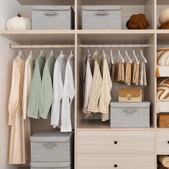 GRANNY SAYS Storage Baskets with Lids, Clothes Storage Boxes, Fabric Storage Bins, Keepsake Box, Closet Organizers and Storage, Gray, 2-Pack