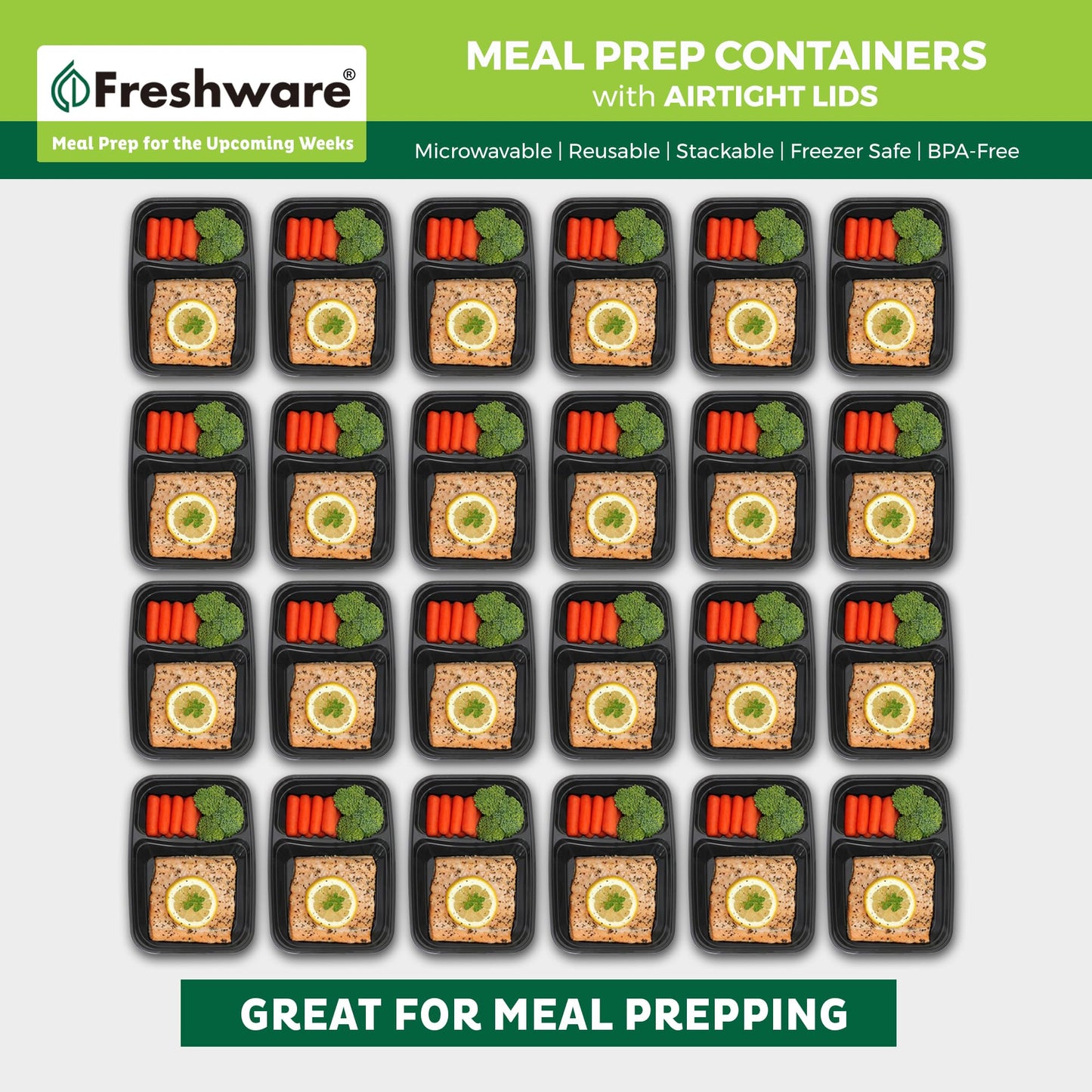 Meal Prep Containers [50 Pack] 2 Compartment with Lids (50 Count)