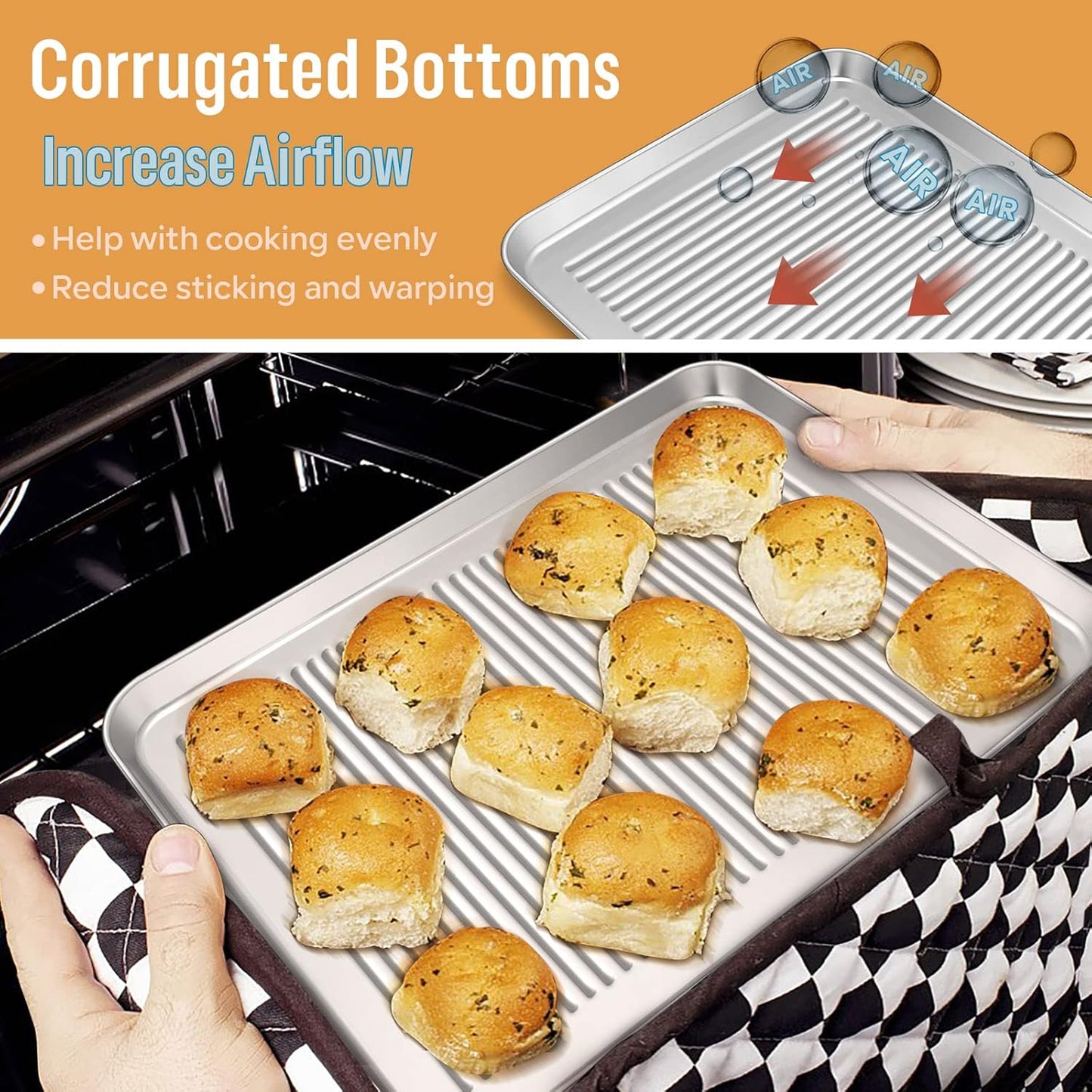 E-far 6-Piece Baking Pans set, Stainless Steel Bakeware Set for Oven, Include 8-Inch Cake Pan/Rectangle Baking Cookie Sheet/Muffin/Loaf Pan, Non-Toxic & Heavy Duty, Dishwasher Safe - Culinary Roots