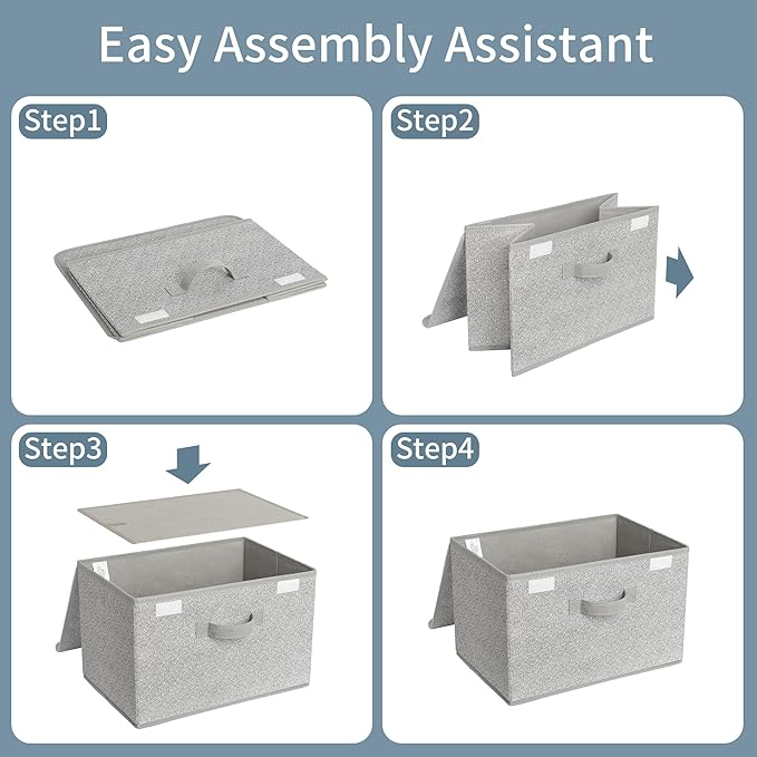 GRANNY SAYS Storage Baskets with Lids, Clothes Storage Boxes, Fabric Storage Bins, Keepsake Box, Closet Organizers and Storage, Gray, 2-Pack
