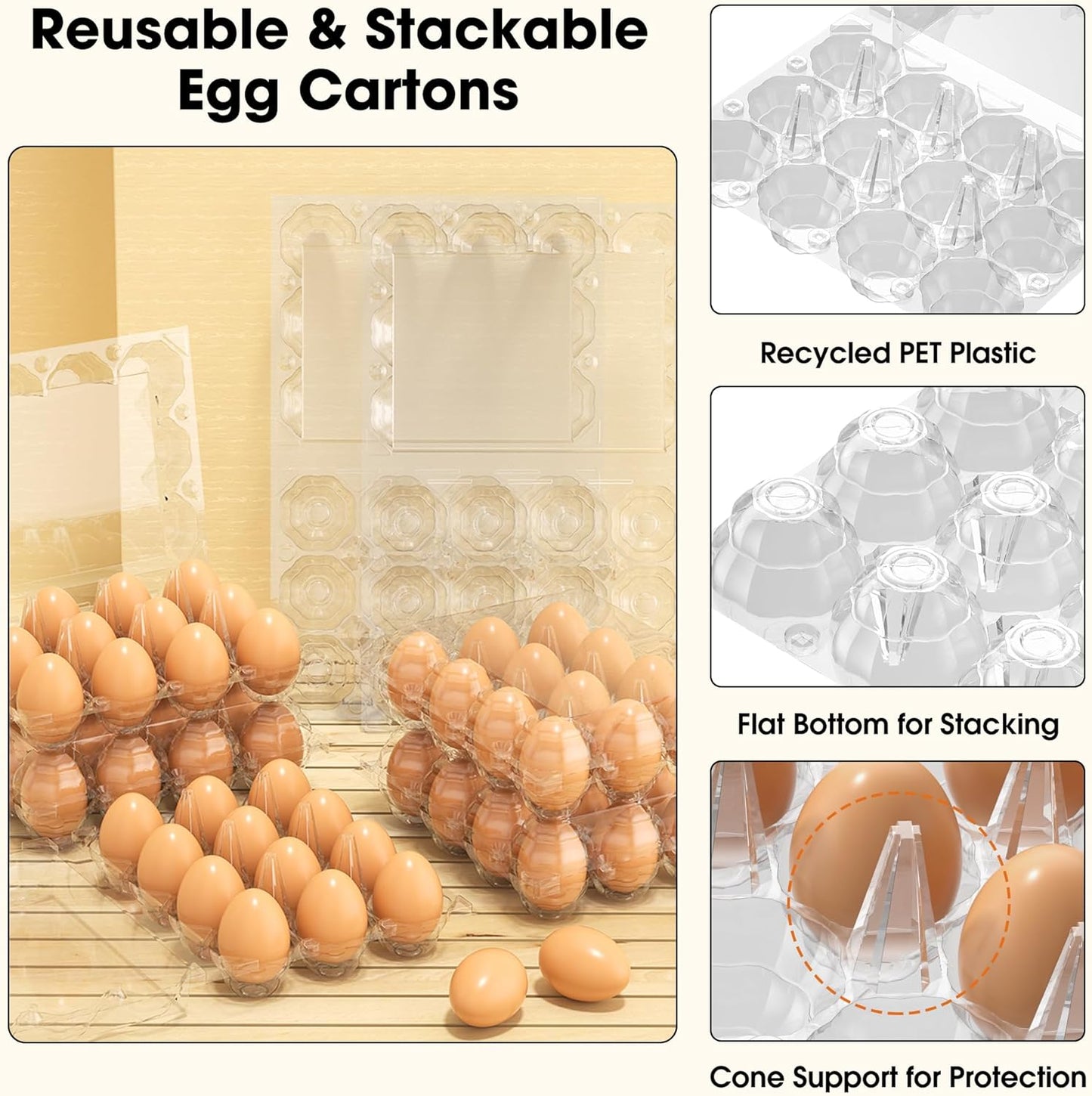 160 Pack Egg Cartons Cheap Bulk, 12 Count Clear Empty Egg Cartons for Fresh Chicken Eggs, 2x6 Grids Reusable Egg Holder Trays for Refrigerator Use, Chicken Farming, Family Storage and Market Purpose