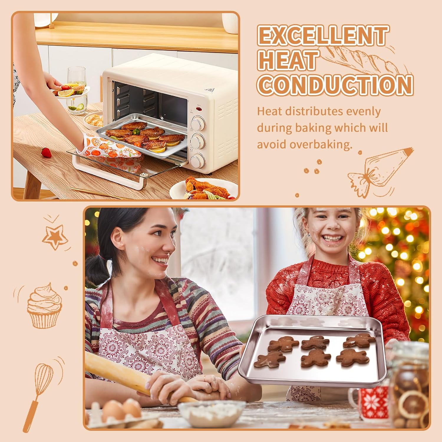 Stainless Steel Baking Sheet Set of 2, Deedro Cookie Sheet Metal Baking Pan Oven Tray, Non Toxic & Heavy Duty, Rust Free & Mirror Finish, Easy Clean & Dishwasher Safe, 9 x 7 x 1 Inch - Culinary Roots