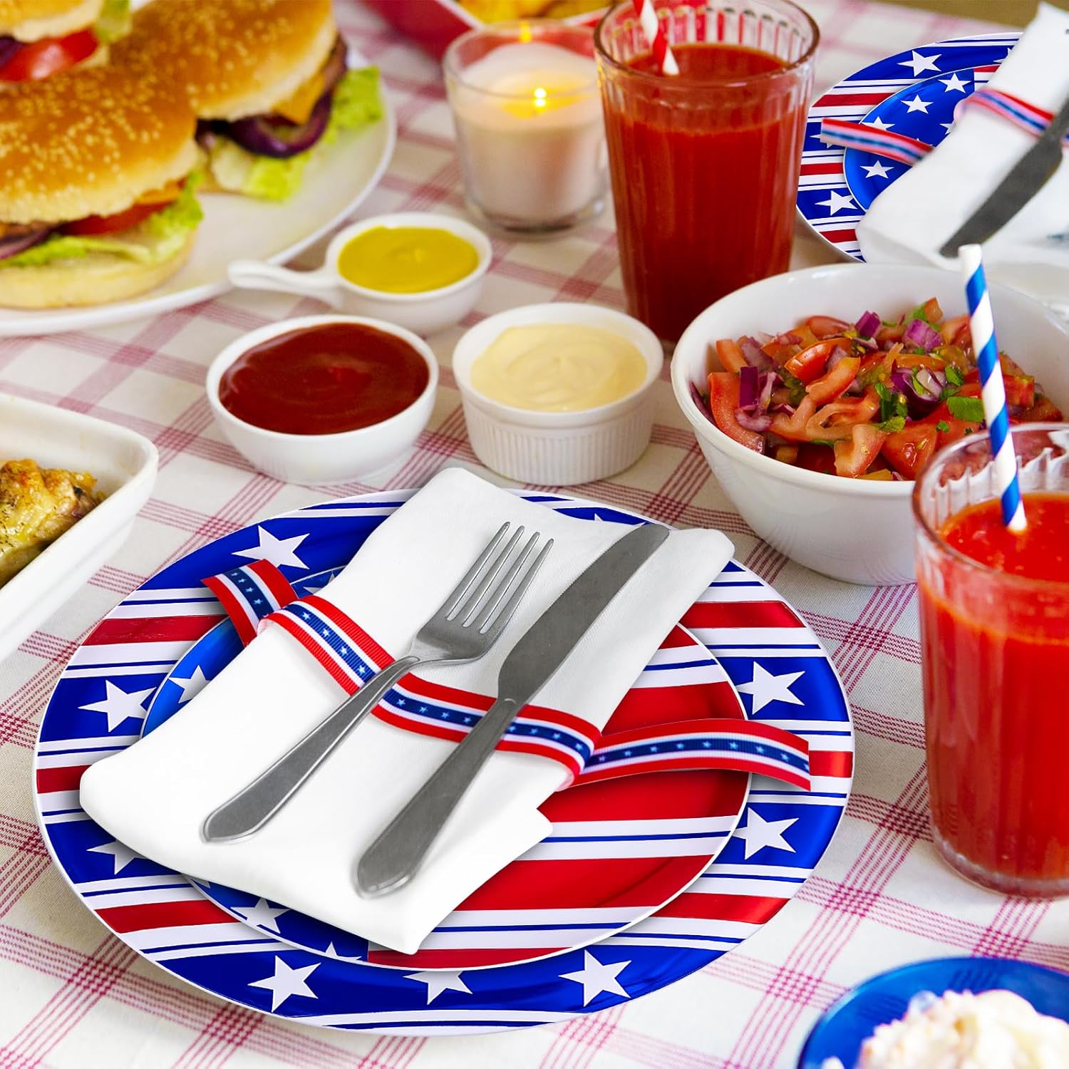 FLOWERCAT 60PCS 4th of July Plates & Red White Blue Plates for Independence Day, Memorial Day - American Flag Plastic Plates Include 30PCS 10.25inch Dinner Plates and 30PCS 7.5inch Dessert Plates - Culinary Roots